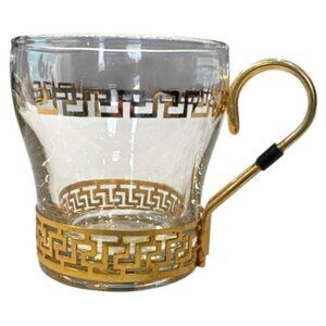 Vintage Libbey Gold Greek Key Glass Continental Coffee Cups Set of 4 - 8 ounces
